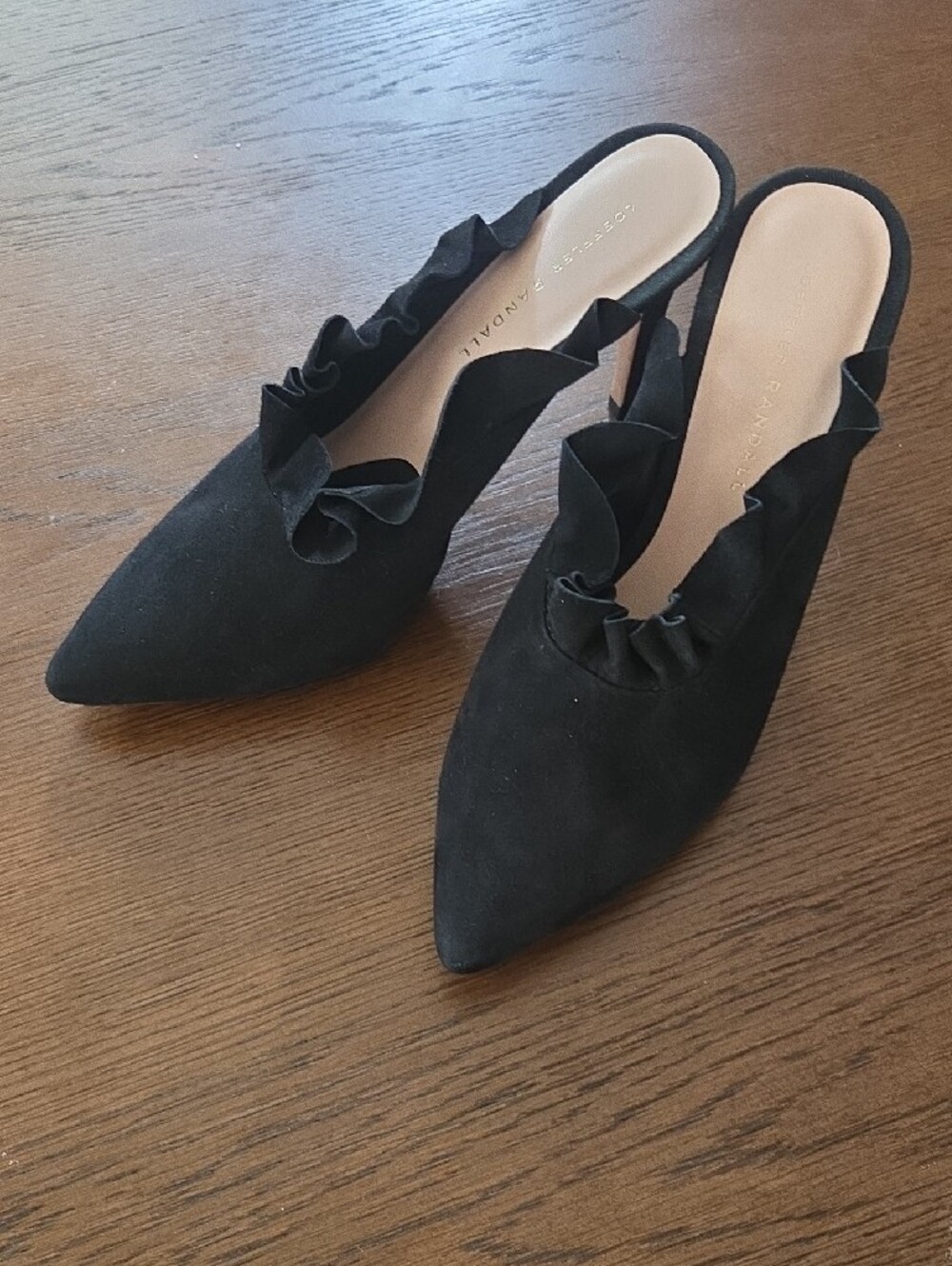 Loeffler Randall Black Ruffle-Trim Pointed Mules